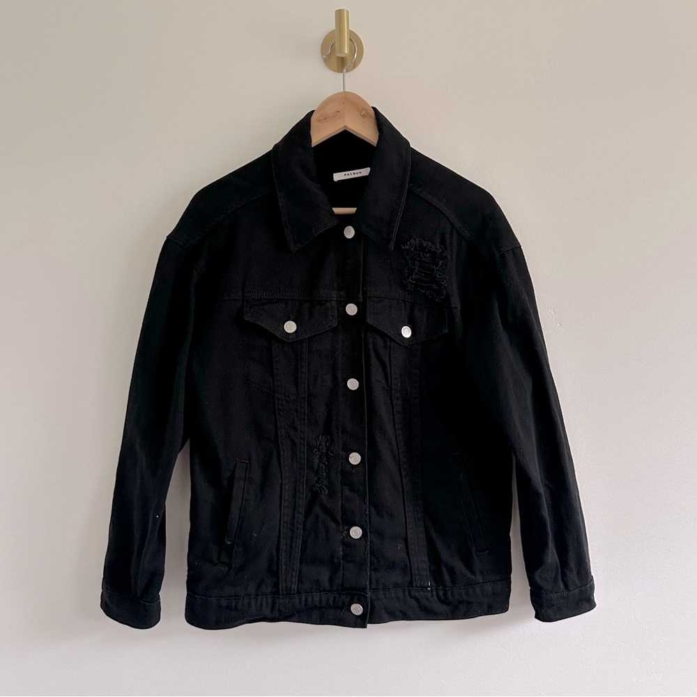 PACSUN Oversized Jean Jacket Black Denim - Picture 1 of 6